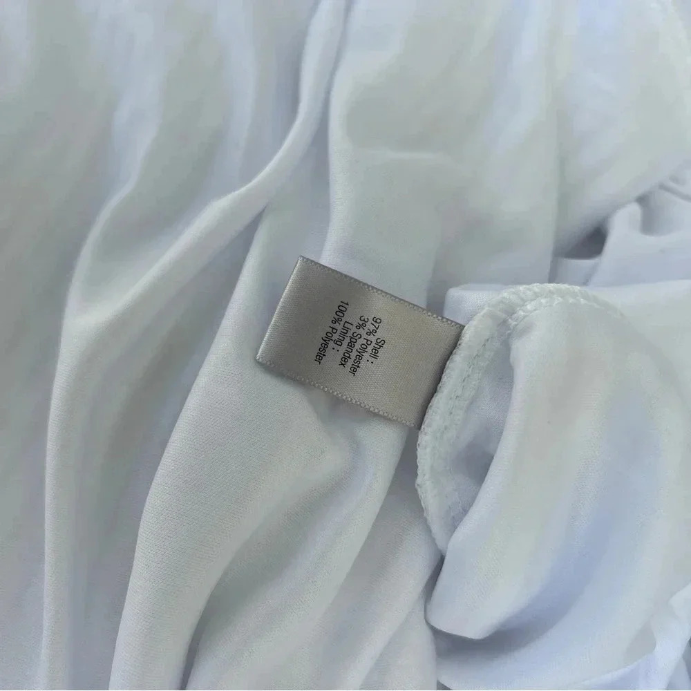 Vintage Y2K Jennifer Lopez White‎ Mesh Striped Overlay Midi Shift Dress | Size 4 - Picture 10 of 10